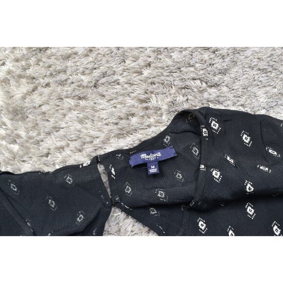 Madewell Black Geometric V Neck Viscose Jumpsuit Short M Short Sleeve Belted - Picture 5 of 7